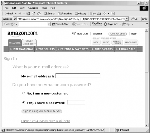 Amazon.com describes their server as “secure,” but the practice of emailing forgotten passwords to customers is hardly a secure one.