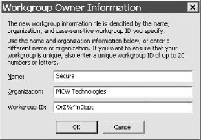 The Workgroup Administrator dialog