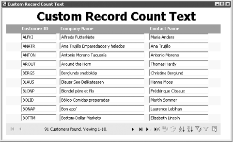 Use the RecordsetLabel property to change the format of record counts