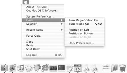 The Dock (bottom) location and appearance can be controlled via the Dock submenu