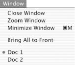 The Window menu in TextEdit