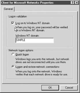 Configuring a Windows 95/98 client for domain logons
