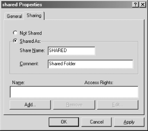 The Shared Properties dialog