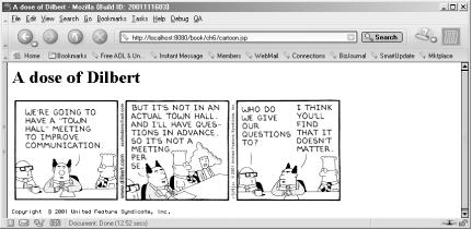 A JSP page with a dynamically inserted image file (Dilbert ©UFS. Reprinted by Permission)