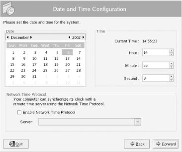 The Setup Agent Date and Time Configuration screen