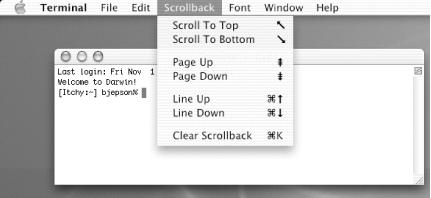 Command sequences accessible from the Scrollback menu