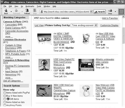 Gallery view is a little easier on the eyes than list view. The photos are larger, and the results are less squeezed in. On the other hand, you see fewer items on a page (24 in gallery view as opposed to 50 in list view), and items without a gallery photo don't show up at allâso you might miss a good deal if you view your search results using only Picture Gallery.