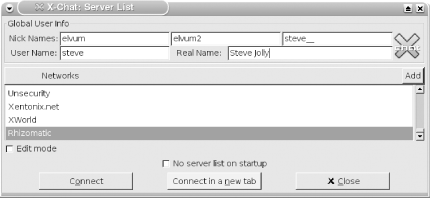 Server List dialog in XChat