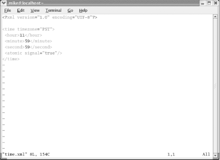 Vim in a terminal window under Gnome on Red Hat