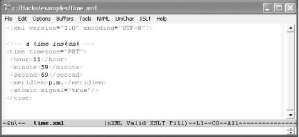 TEI Emacs with nXML editing time.xml