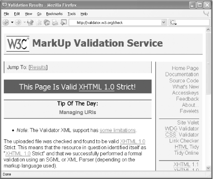 Results from the W3C MarkUp Validation Service