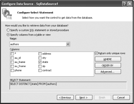 Configuring the Select statement