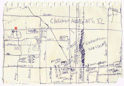 A personal map drawn by Ryan Mendenhall showing Chicago Heights, Illinois, U.S.A.; this map is courtesy of Lori Napoleon's maps project web site: