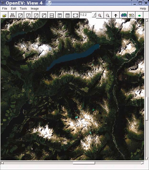 A raw Landsat satellite image being viewed with OpenEV