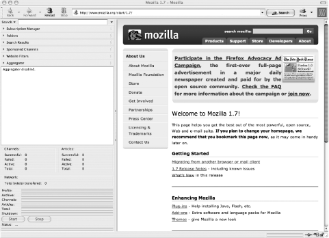 NewsMonster in action inside Mozilla 1.7 on OS X