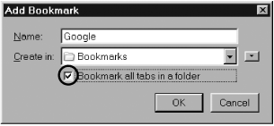 Adding all open tabs to a bookmark