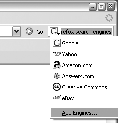 Search bar search engine selection in Firefox