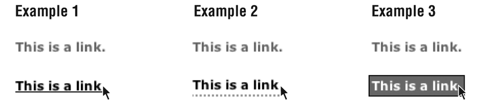 Examples of text rollover effects on links