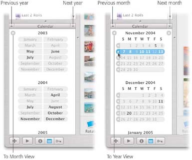 The new calendar offers two views: year-at-a-glance (left) and month-at-a- glance (right). It’s filled with secret clicks and navigational buttons