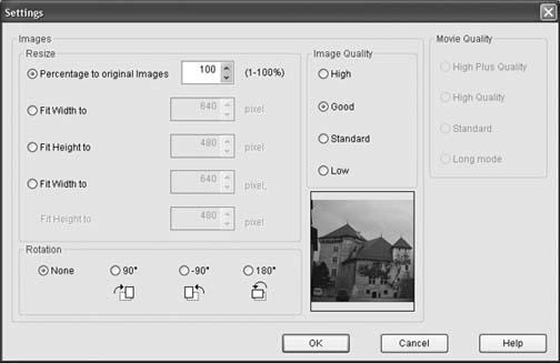 Settings dialog box in Image Converter