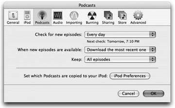 The podcast subscription settings