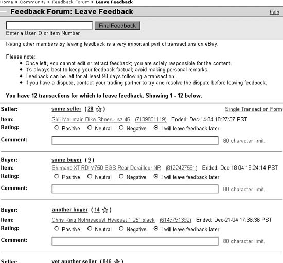 Leave feedback for dozens of auctions at a time without typing a single word