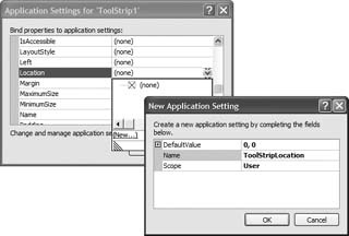 Creating the new application setting