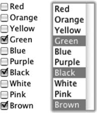 What's your favorite color? Checkboxes and multi-option select lists both let users choose more than one answer to a form question