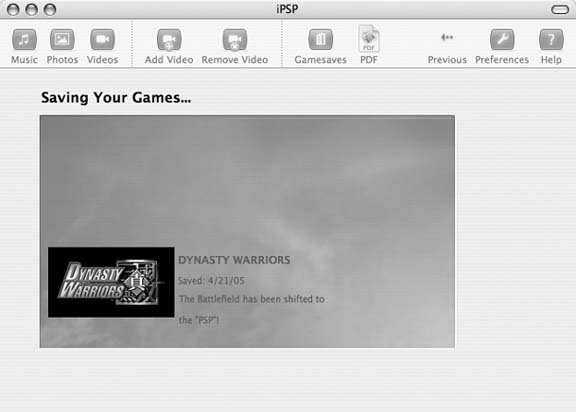 The Mac OS X version of iPSP transferring game files