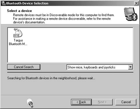 Bluetooth Device Selection screen