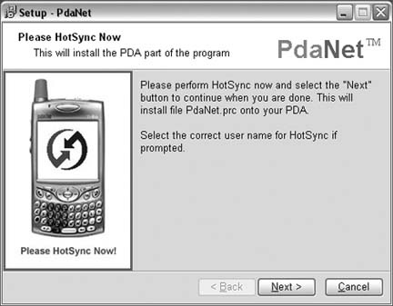 PdaNetâs installer, queuing up a PRC to install onto your Treo