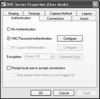 VNC server configuration under Windows