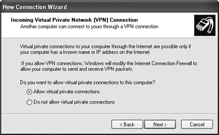Allowing incoming VPN connections in Windows XP