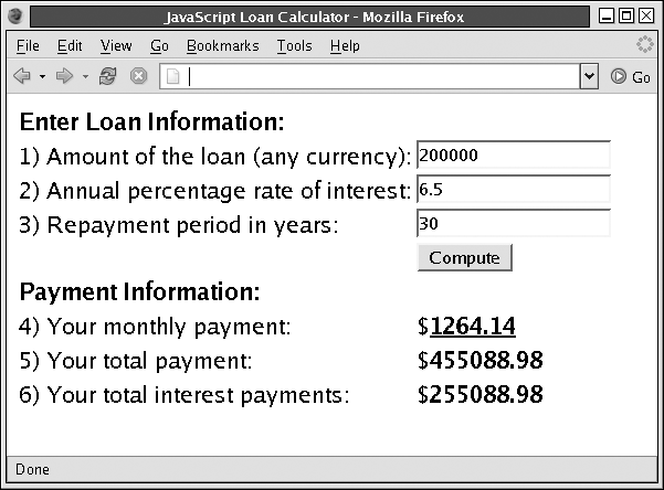 A JavaScript loan payment calculator