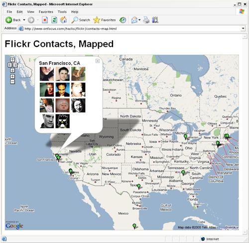 Flickr contacts on a Google Map