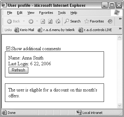 A user profile form containing two Atlas UpdatePanel controls