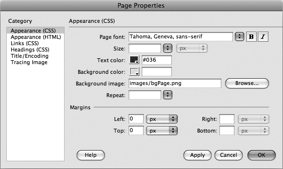 Dreamweaver CS4 clearly indicates which property settings use CSS and which rely on HTML. You should avoid the category labeled Appearance (HTML). The options in that category add old, out-of-date code to your Web pages.