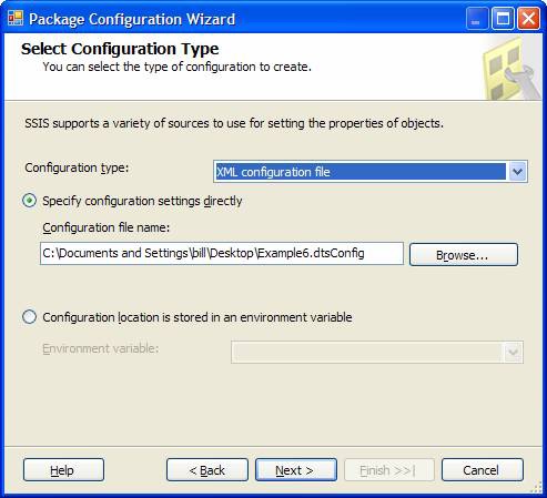 Package Configuration Wizard: Select Configuration Type