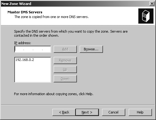 Specifying a primary DNS server for a secondary DNS zone