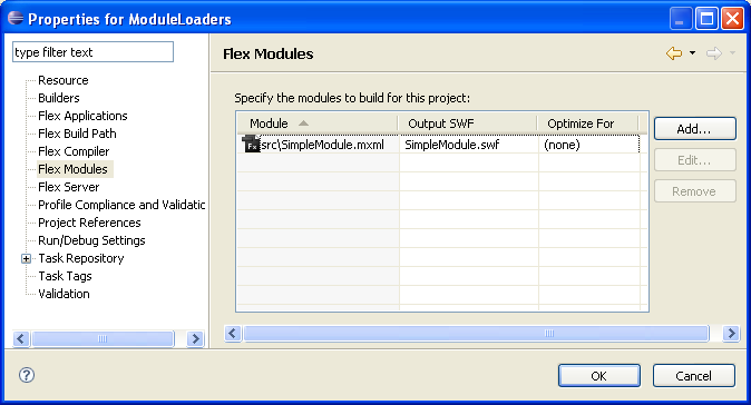 Registration of the module to be compiled by Flash Builder