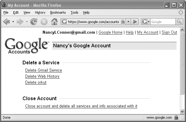 If you want to delete an application from your account, select from the “Delete a Service” list. If you want to close your Google Account (and all your Google apps), click the bottom link.
