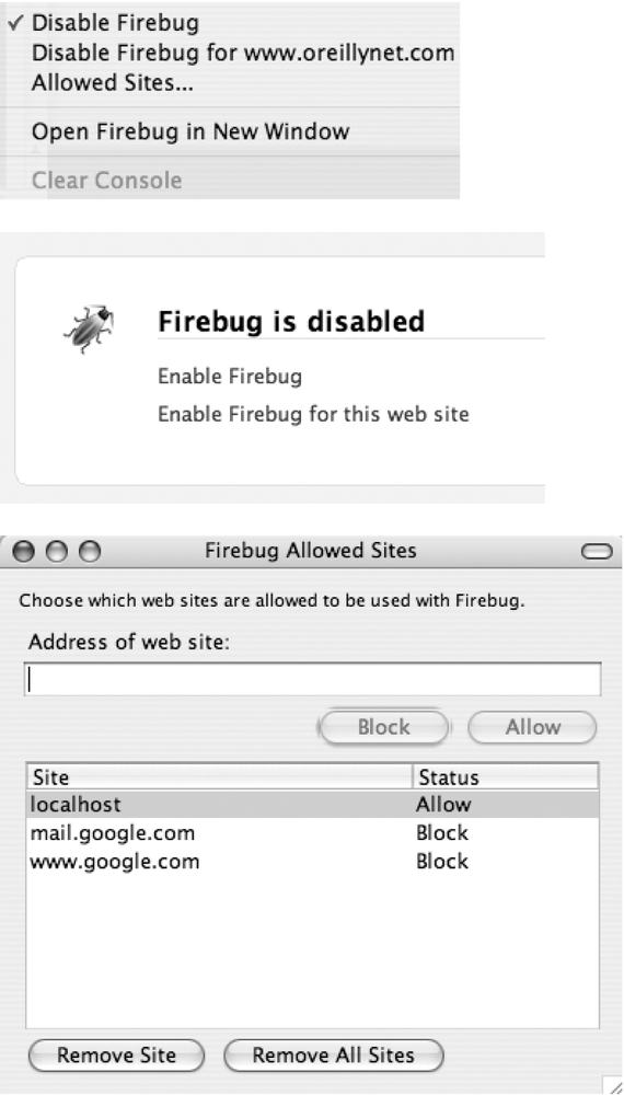 Various configuration facets of Firebug