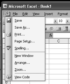 Quick access menu (in Excel 2003) to the private module for the workbook object