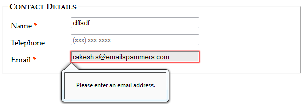 Firefox refuses to accept the space in this spurious email address.