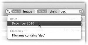 Each time you add a criterion by clicking the drop-down list shown in Figure 3-4, Lion adds a new token (criterion bubble) to the Search box.