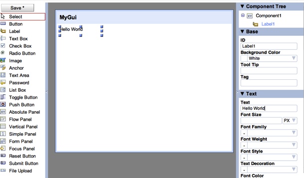 The GUI Builder is a WYSIWYG editor, letting you create a UI without writing code.