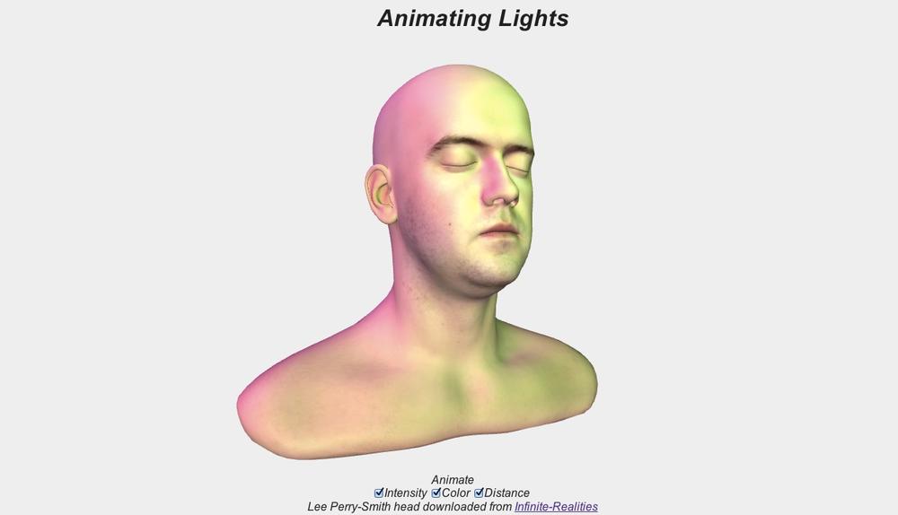 Animating light intensity, color, and distance; head model used with permission from Infinite-Realities ()