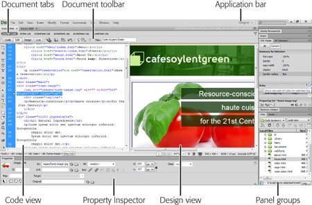 Out of the box, Dreamweaver documents appear in Split view—HTML code on the left and a visual preview of the current page on the right. If you prefer to see how your page looks as you add and delete elements, click the Design button in the Document toolbar; that hides the HTML view and brings the preview page full-screen. To switch among open documents, click a file’s tab immediately above the Document toolbar.