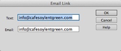 When you insert an email link, Dreamweaver copies any text you selected on the page into the Text field. If the text also matches the format of an email address, the program helpfully copies that into the Email field.