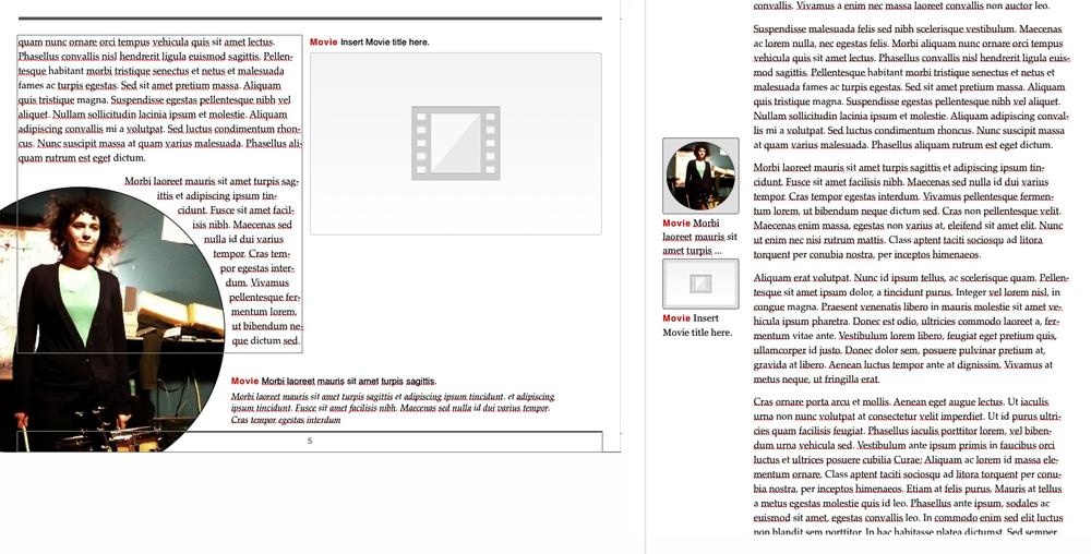 A page in landscape mode (left) and portrait mode (right). Your graphic layout items disappear in portrait, and widgets get pulled into the margin as icons.